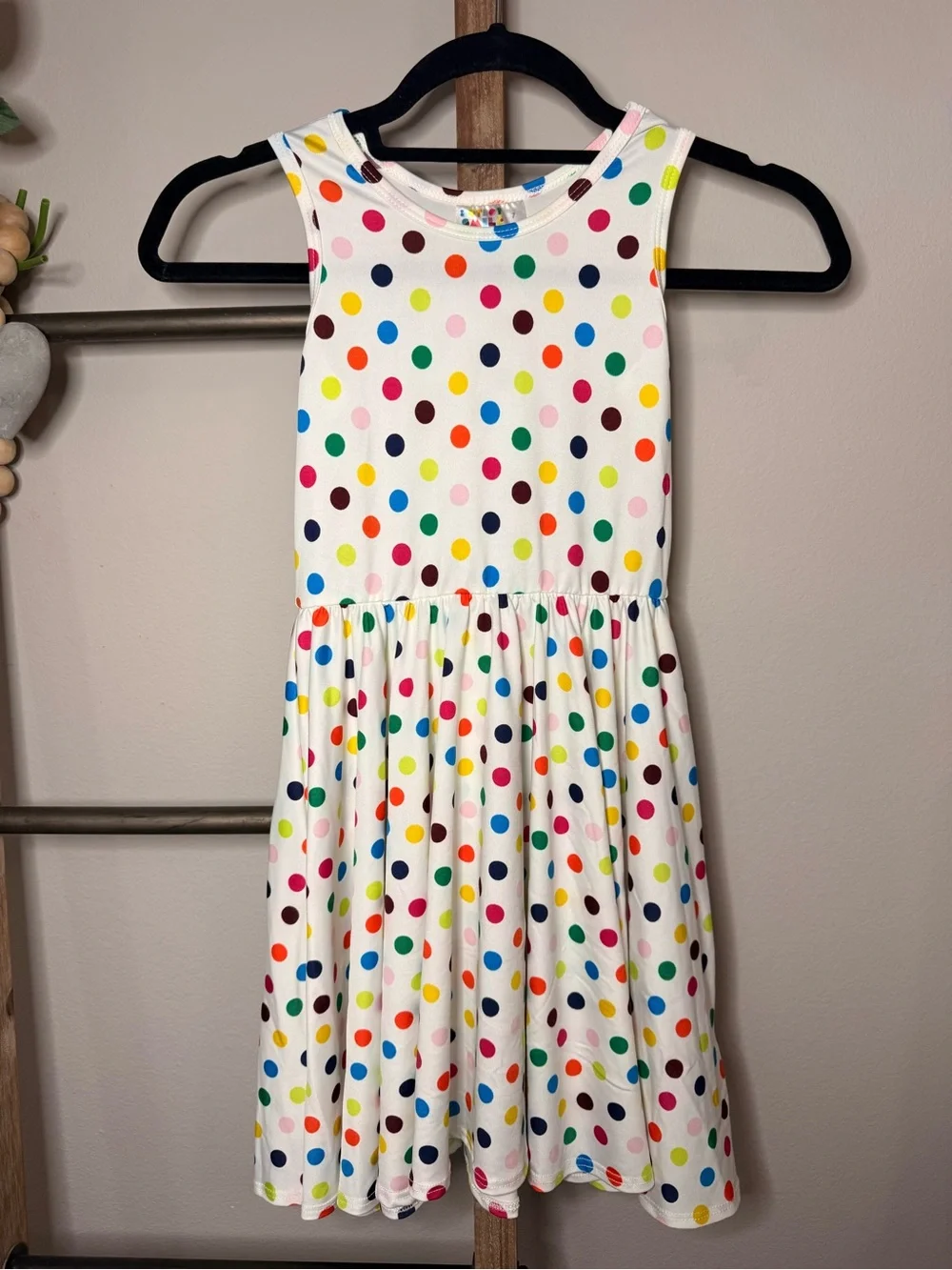 Dot Dot Smile White Sleeveless Dress with Multicolor Polka Dots